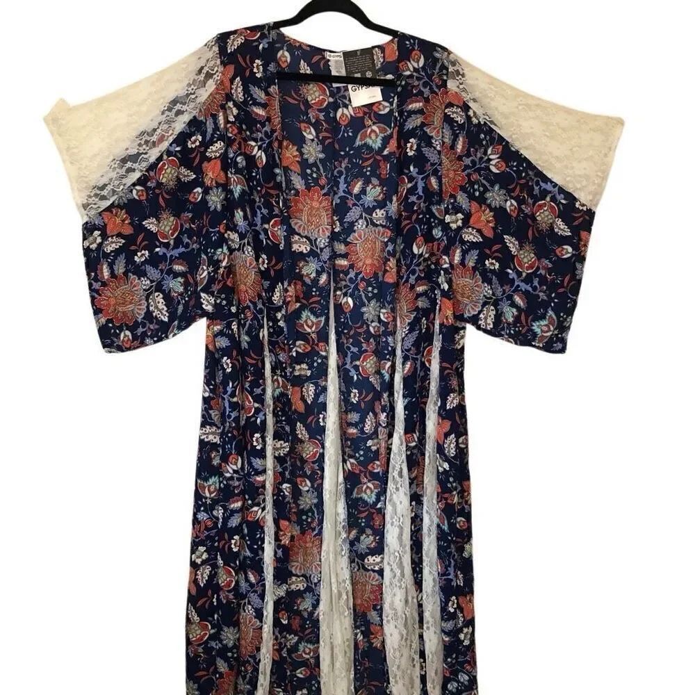 NEW Gypsan Lace Inset Kimono Style Top/jacket Size S/M Boho, Gypsy, Hippie